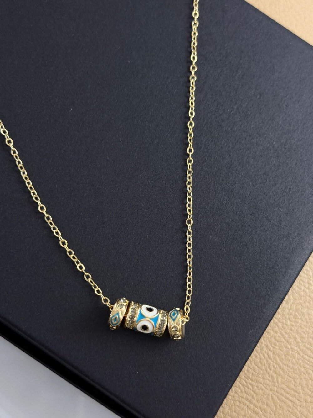 MARLYN SCHIFF - Gold Chain Necklace Evil Eye Barrel Beads Layering Jewelry